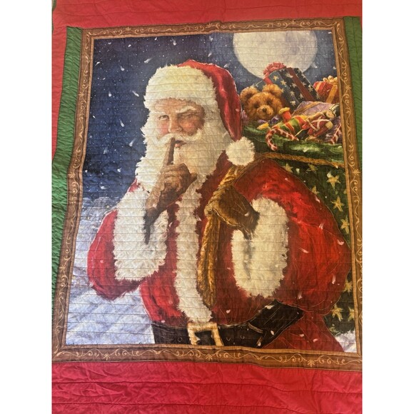 Vintage Handmade Christmas/Thanksgiving Santa Claus Quilt 80”/40” - Picture 4 of 16